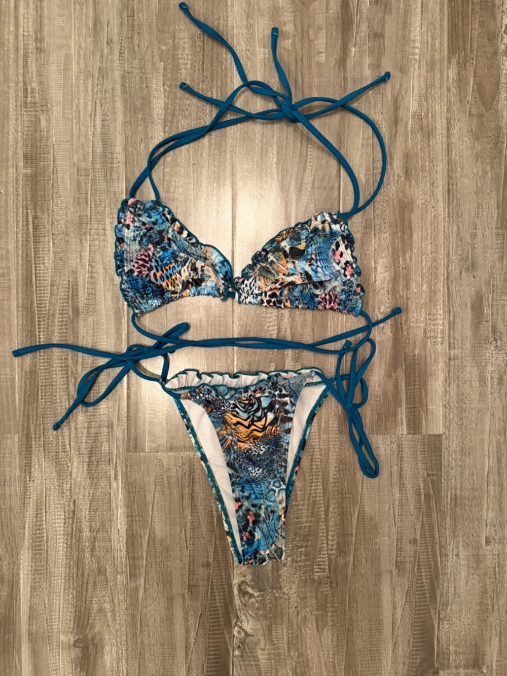 SHEIN Blue Multicolor Tie-Side Bikini Set
